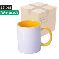 Karton 36 kusů Hrnek SM-004 se žlutým vnitřkem a sluchátkem 330 ml pro sublimaci AA+