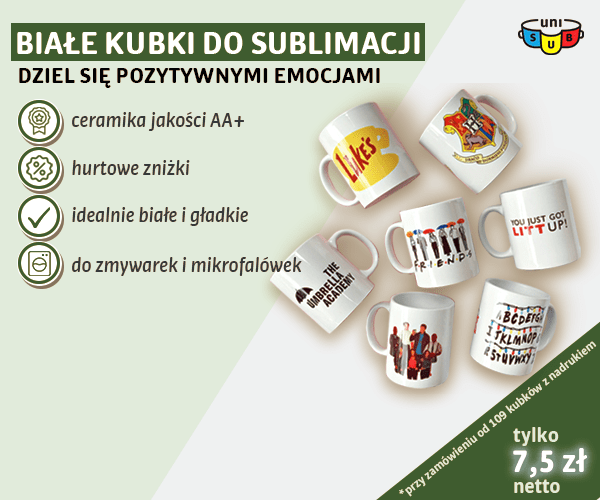 Białe kubki z nadrukiem