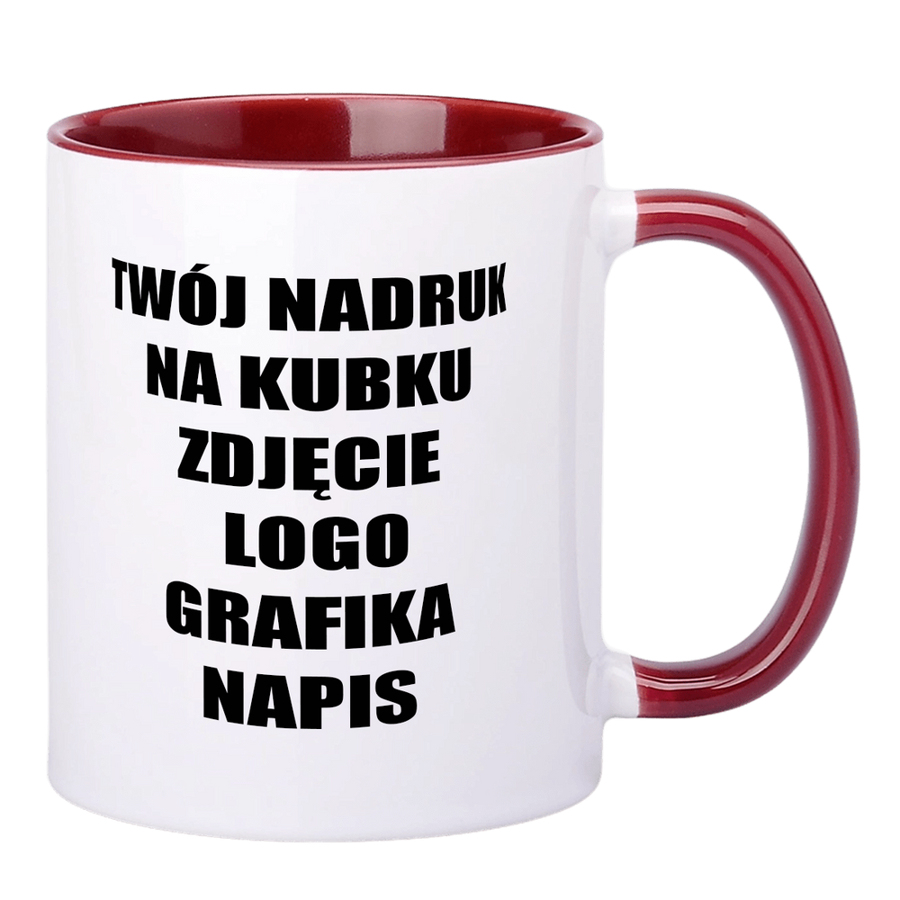 Kubek z nadrukiem UNISUB SM-003 330 ml AA+ z bordowym wnętrzem i uszkiem 330ml