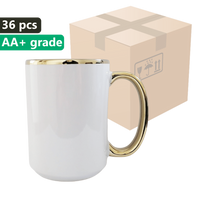 KARTON 36 Stück UNISUB Sublimationsbecher SM-059 425 ml weiß mit Goldrand und Griff Klasse AA+