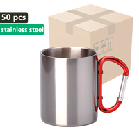 CARTON 50 pcs. OUTDOOR metallic mug 300ml Stainless Steel UNISUB MM-003 red carabiner