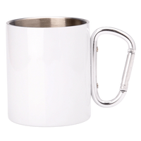 Metallic white OUTDOOR mug 300ml Stainless steel UNISUB MM-004 silver carabiner
