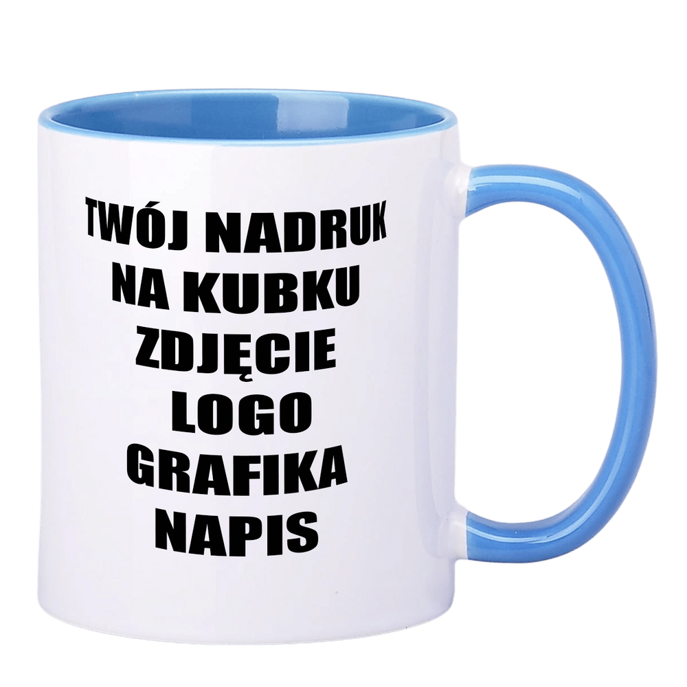 Printed mug 330ml SM-001 white with blue interior and handle AA+ quality