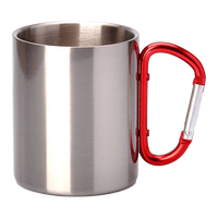 OUTDOOR metallic mug 300ml Stainless Steel UNISUB MM-003 red carabiner