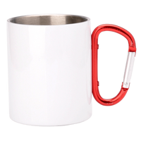 Metallic white OUTDOOR mug 300ml Stainless steel UNISUB MM-006 red carabiner