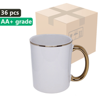 CARTON 36 pcs. White 330ml Grade AAA mug UNISUB SM-050 gold rim and ear for sublimation