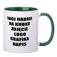 Printed mug white with dark green interior and earpiece 330ml AA+ SM-009 