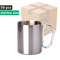 CARTON 50 pcs. OUTDOOR metallic mug 300ml Stainless Steel UNISUB MM-001 silver carabiner