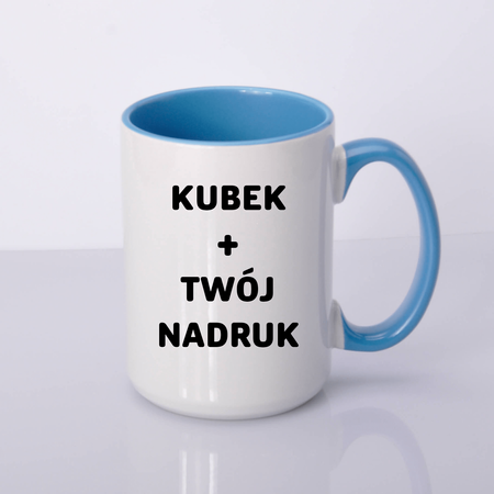 Kubek z nadrukiem niebieskie wnętrze i uszko 425ml UNISUB SM-032 AA+ 