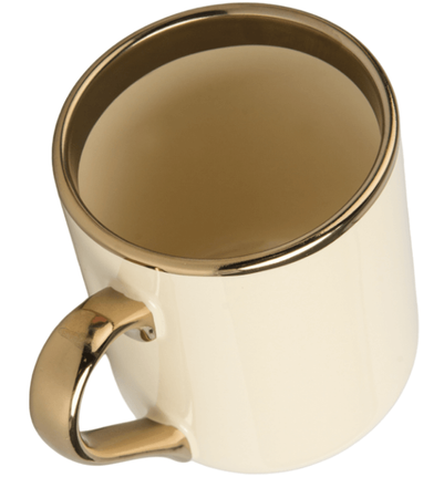 KARTON 36 kusů Sublimační hrnek UNISUB SM-061 350 ml krémová / béžová žlutá se zlatým okrajem a ouškem třída AA+