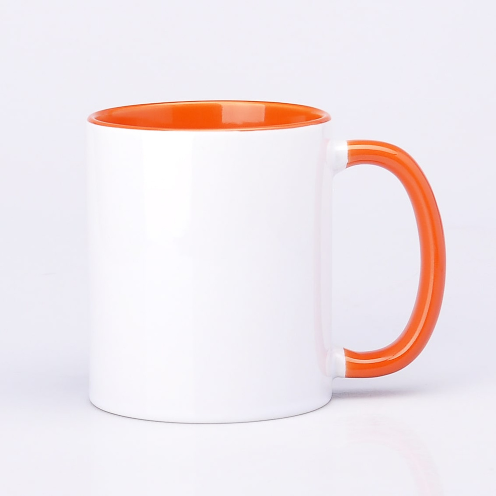 Sublimationsbecher mit Orange-Farbener Innenseite und Griff 330ml AA+ SM-006