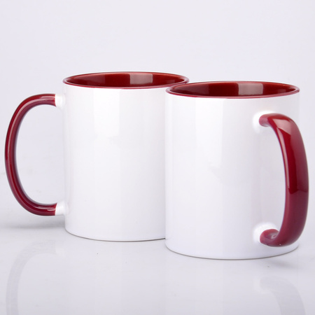 Becher mit burgunderrotem Innenraum und Griff 330ml SM-003 Sublimation AA+