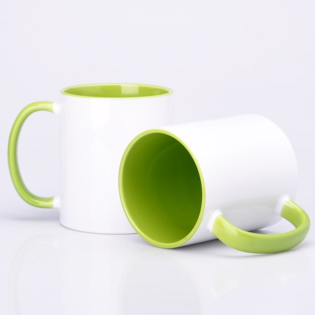 Kubek z nadrukiem 330ml z jasnozielonym wnętrzem i uszkiem AA+ UNISUB SM-008