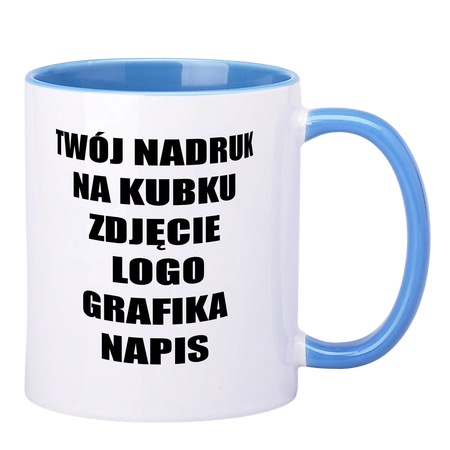 Hrnek s potiskem 330ml SM-001 bílý s modrým vnitřkem a uchem Kvalita AA+