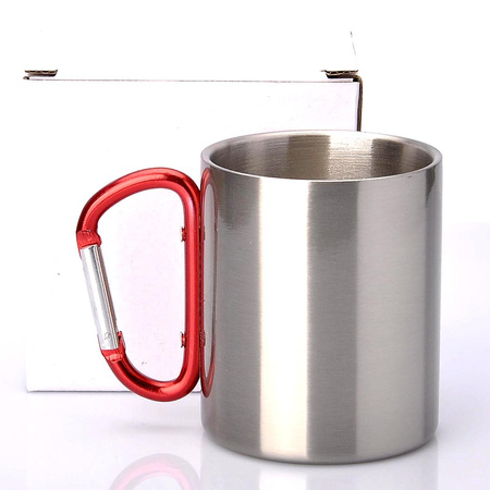 OUTDOOR metallic mug 300ml Stainless Steel UNISUB MM-003 red carabiner