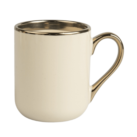 Kubek do sublimacji UNISUB SM-061 350 ml kremowy / beżowy żółty ze złotym obrzeżem i uszkiem klasa AA+