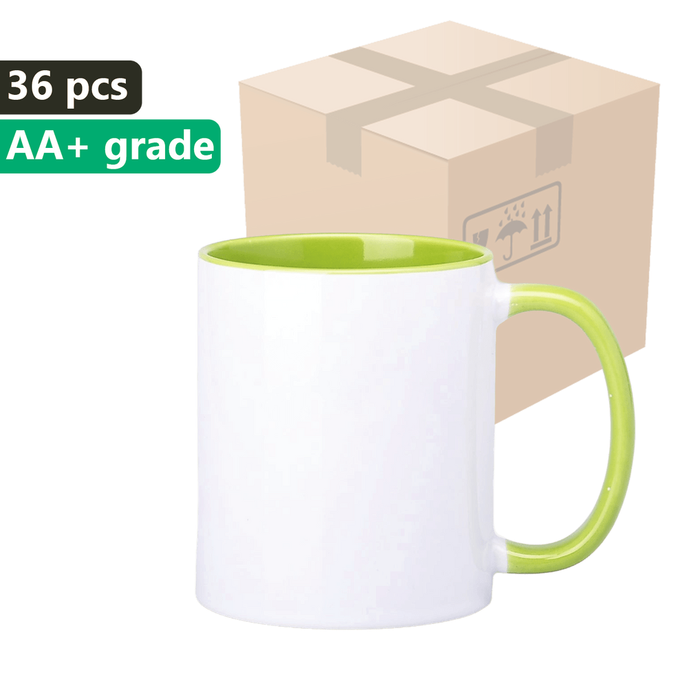 Carton 36 pieces UNISUB sublimation mug SM-008 with light green interior and earpiece 330ml AA+