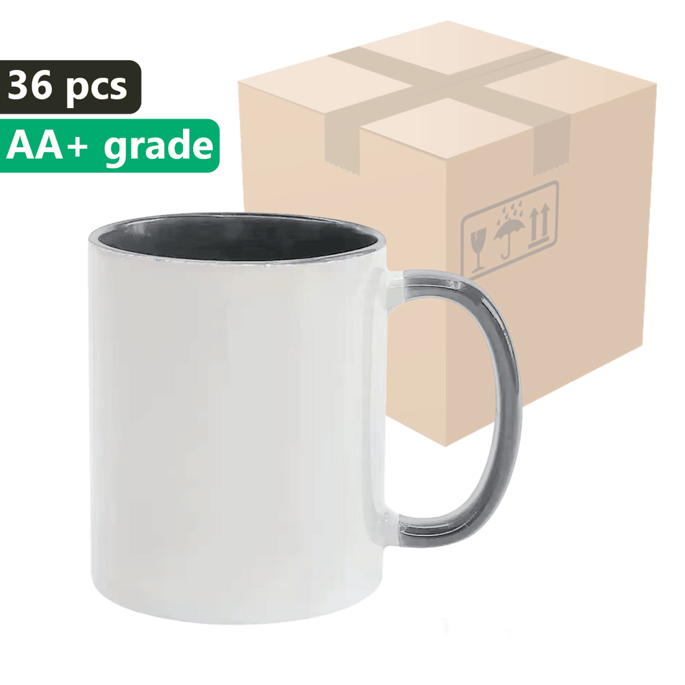 KARTON 36 Stück UNISUB Sublimationsbecher SM-057 330 ml weiß mit grauem Innenraum und Griff Klasse AA+