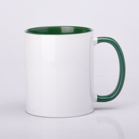 Printed mug white with dark green interior and earpiece 330ml AA+ SM-009 