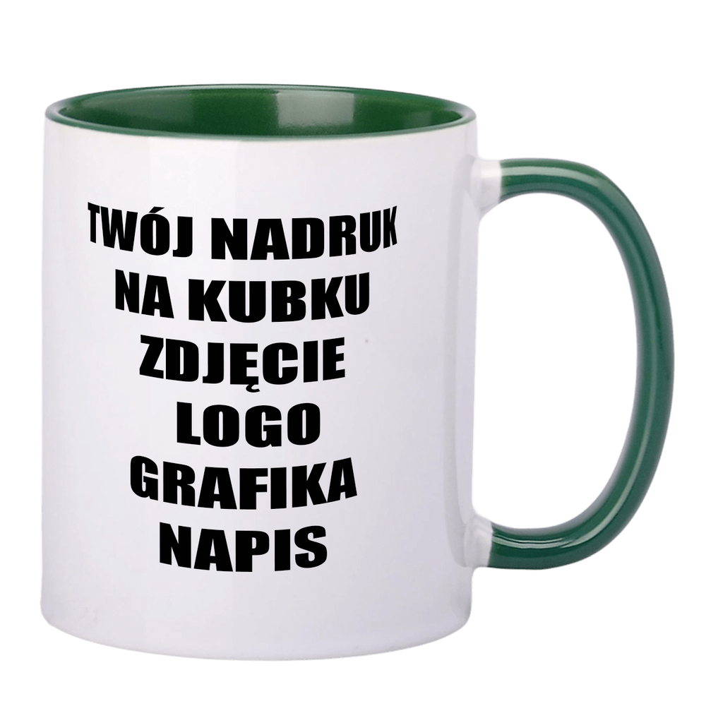 Hrnek s potiskem bílý s tmavě zeleným vnitřkem a uchem 330ml AA+ SM-009