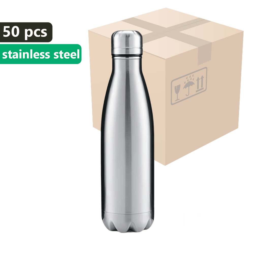 CARTON 50 pcs. Metallic Silver OUTDOOR 500ml Stainless Steel Thermos Bottle UNISUB TB-002