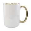 KARTON 36 Stück UNISUB Sublimationsbecher SM-059 425 ml weiß mit Goldrand und Griff Klasse AA+