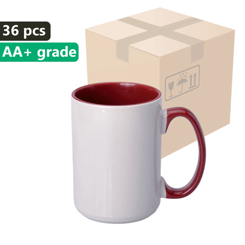 Carton 36 pcs. Sublimation mug AA+ 425ml UNISUB SM-033 with maroon interior and ear piece