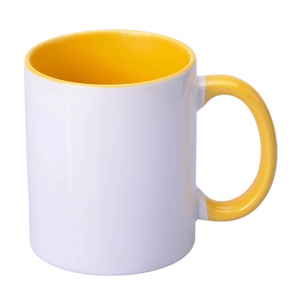 Becher mit gelber Innenseite und Griff 330ml SM-004 für Sublimation AA+
