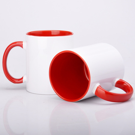 Bedruckter Becher 330 ml mit roter Innenseite und Henkel UNISUB SM-005 AA+