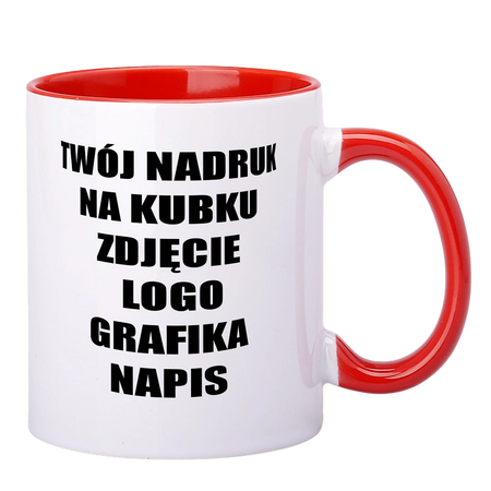 Printed 330 ml mug with red interior and ear piece UNISUB SM-005 AA+ 