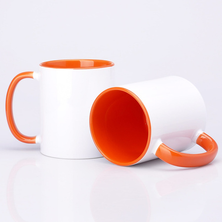 Printed mug with orange interior and earpiece 330ml AA+ UNISUB SM-006