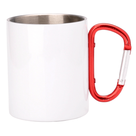 KARTON 50 szt. Kubek metaliczny biały OUTDOOR 300ml Stal Nierdzewna UNISUB MM-006 czerwony karabińczyk