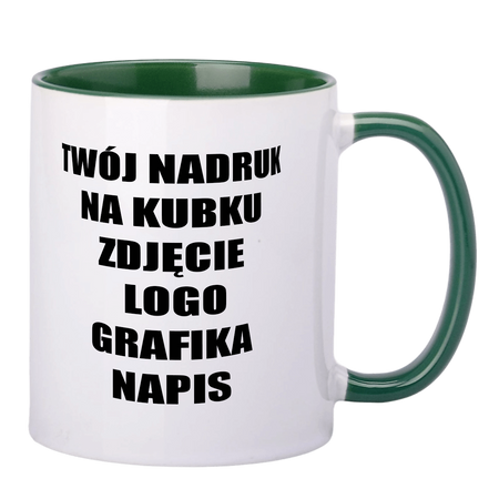 Printed mug white with dark green interior and earpiece 330ml AA+ SM-009 