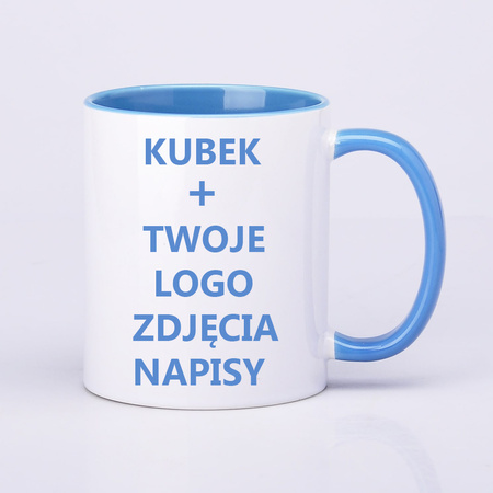 Printed mug 330ml SM-001 white with blue interior and handle AA+ quality