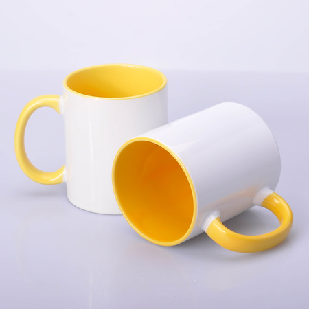 Mug with yellow interior and earpiece 330ml SM-004 for sublimation AA+