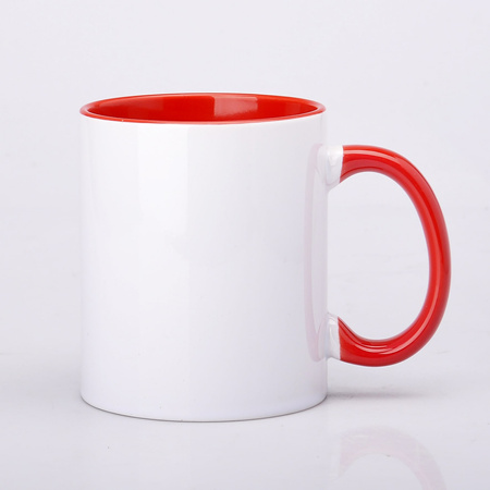 Printed 330 ml mug with red interior and ear piece UNISUB SM-005 AA+ 