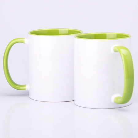 Kubek z nadrukiem 330ml z jasnozielonym wnętrzem i uszkiem AA+ UNISUB SM-008