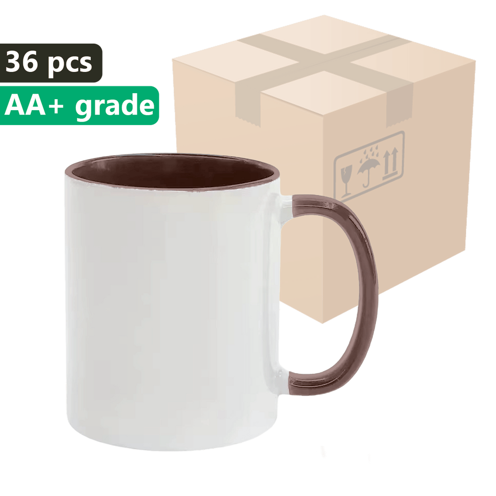 KARTON 36 Stück UNISUB Sublimationsbecher SM-056 330 ml weiß mit brauner Innenseite und Griff Klasse AA+