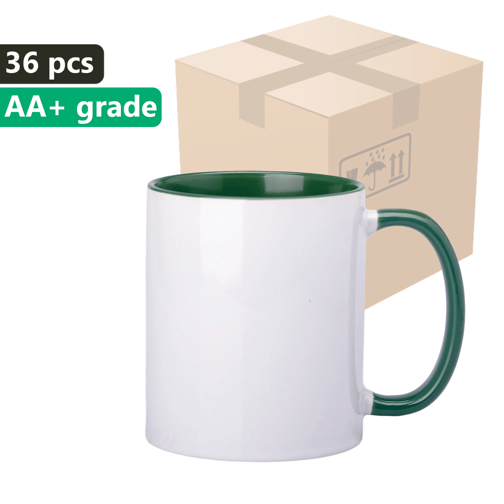 Karton 36 kusů Hrnek SM-009 s tmavě zeleným vnitřkem a náušníkem 330 ml pro sublimaci AA+