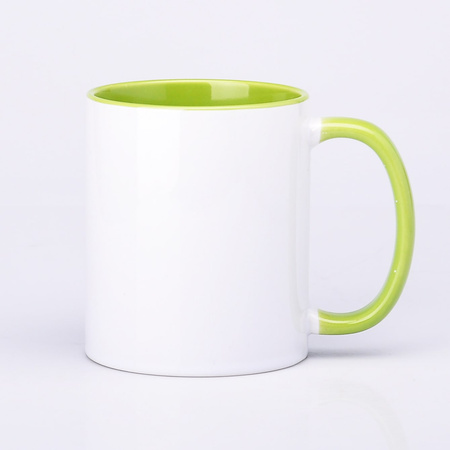 Kubek z nadrukiem 330ml z jasnozielonym wnętrzem i uszkiem AA+ UNISUB SM-008