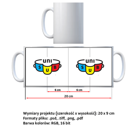 White mug with printed 330ml Grade A UNISUB SM-049