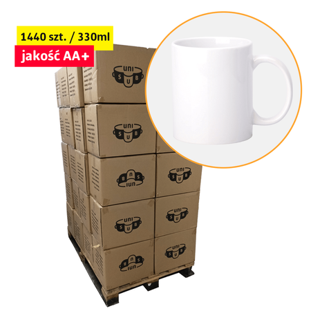 Paleta XL 1440 ks. Bílý hrnek pro sublimaci UNISUB SM-011 AA+ 330ml