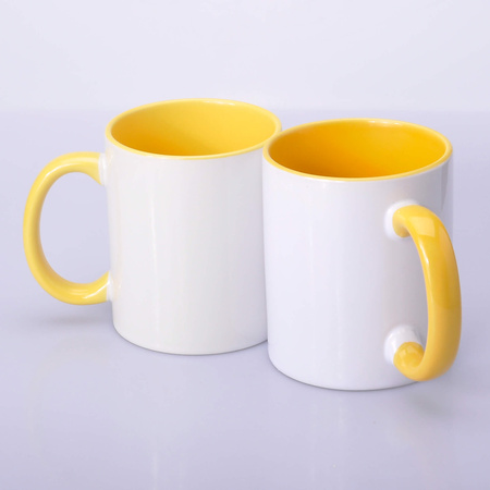 Printed mug 330ml SM-004 for AA+ sublimation with yellow interior and handle 