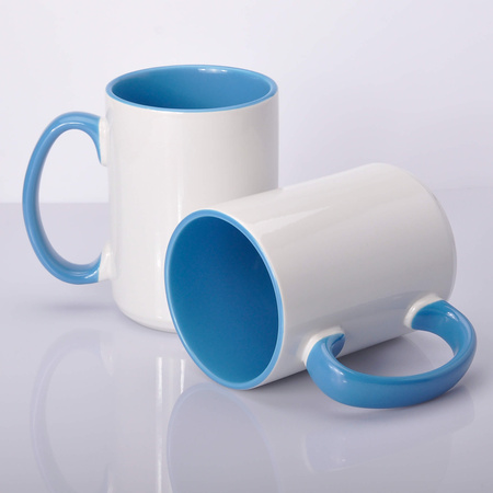 Kubek z nadrukiem niebieskie wnętrze i uszko 425ml UNISUB SM-032 AA+ 