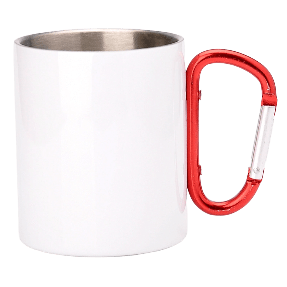 Kubek metaliczny biały OUTDOOR 300ml Stal Nierdzewna UNISUB MM-006 czerwony karabińczyk