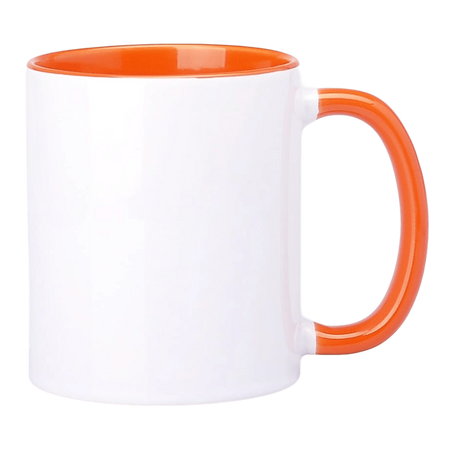 Becher mit orangefarbener Innenseite und Griff 330ml für Sublimation AA+ UNISUB SM-006