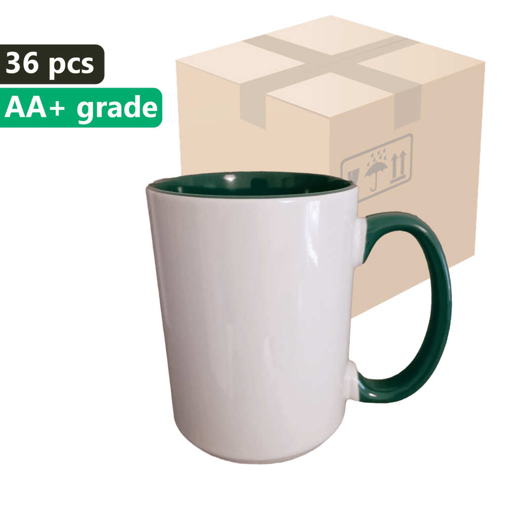 Karton 36 ks. Sublimační hrnek UNISUB SM-038 425ml AA+ tmavě zelený interiér a ucho