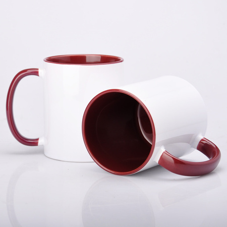 Becher mit burgunderrotem Innenraum und Griff 330ml SM-003 Sublimation AA+