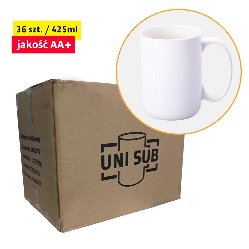 Große Weiße Becher für Sublimation SM-013 (AA+) 425 ml - Karton mit 36 Stück