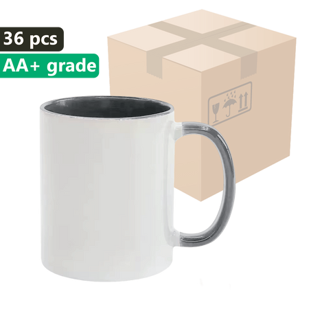 KARTON 36 Stück UNISUB Sublimationsbecher SM-057 330 ml weiß mit grauem Innenraum und Griff Klasse AA+